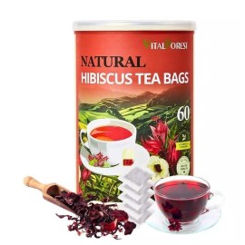Hibiscus Flower Tea Bags, 2g/Bags 60 Hibiscus Flower Tea Bags, 2g/Bags, VitalForest Hibiscus Tea Roselle Tea, Natu