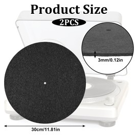 2 Pcs Record Player Mat, Turntable Platter Mat, 12 Inch 3mm Turntable Slipmat Wool Mat, Record Protective Mat, Anti-Slip & Anti-Static Felt Record Pad, Turntable Rubber Mat for Home Record Players