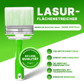 ORGAFLIX ORGAFLIX Lasur-Fl?chenstreicher 100mm Premium - Kein Borstenverlust - Borstenpinsel fr alle Lasuren inkl. 2K Ergo Griff mit innovativer Winkelfunktion - Malerpinsel Lasurpinsel