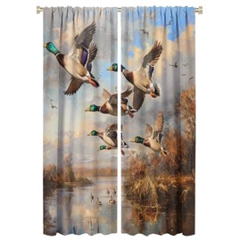 FBMLBRB Brebasf Modern Oil Painting Duck Curtains Rustic Fall Hunting Theme Animal Mallard Duck Window Drapes Blackout Curtains Rods Pocket Curtains 2 Panels 63" L x 21" W