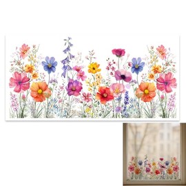 EUYKQNOI Fensterbilder Blumen Selbstklebend 30x60cm - Bunte Fensterdeko für Frühling, Sommer, DIY Fensteraufkleber mit Doppelseitigem Druck, Statisch Haftend für Wohnzimmer, Schlafzimmer, Küche