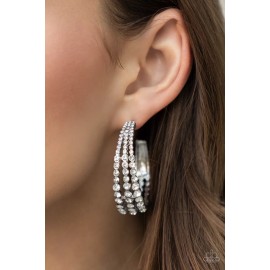 Paparazzi ~ Cosmopolitan Cool White Rhinestone Hoop Earrings EXCLUSIVE 2022
