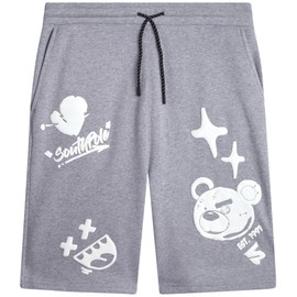 Southpole Mens Athletic Shorts - Lightweight Summer Streetwear, Cotton Pull-On Bear Graphic Shorts for Men (Sizes: S-XL), Heather Grey Fresh, Medium