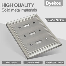 Dyekou Metal Wall Plate for Electrical Outlets, Decorative Brushed Nickel Switch Plates Outlet Cover, Light Switch Cover Plate, 3-Gang Wall Plates (Triple Toggle, 1 Pack)