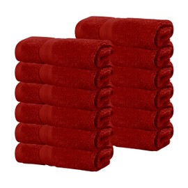 Superior Cotton Face Towel/Washcloth Set, Daily Use, Bathroom, Guest Room, Resort, Spa, Facial, Home, Soft Plush Absorbent Small Towels, Zero Twist, Smart Dry Collection, Set of 12, Crimson