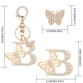 OKAICEN Gold Plated Butterfly Crystal Alphabet Initial Letter Keyring Keychain for Women Girls Key Chains for Wallet Backpack - B