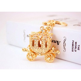 One Pack Cute Rhinestone Creative Cartoon Pumpkin Car Keychain Gold Carriage Charm Bag Accessory