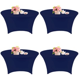 4 Pack 5FT Round Spandex Tablecloth 60 Inch Stretchable Table Cover Washable and Wrinkle Resistant Table Cloth, Fitted Round Table for Wedding, Banquet, Birthday, Party, Restaurant (Navy Blue)