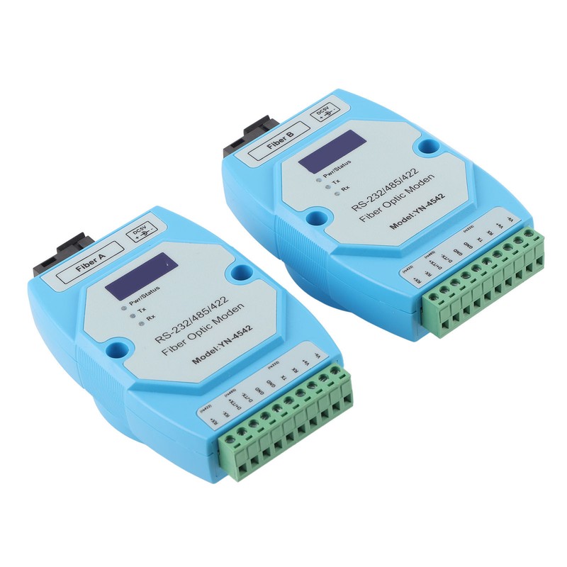 2Pcs RS485/422/232 Fiber Optic Converter Bidirectional Transimitter Receiver Modem Transmission