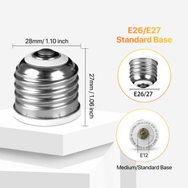 ORALUCE E26 to E12 Adapter, Medium/Standard to Candelabra Base, Light Bulb Socket Adapter Max 200W, 0-250V, Bulb Adapter Socket Converter for Bedroom,Living Room,Kitchen, 2 Pack