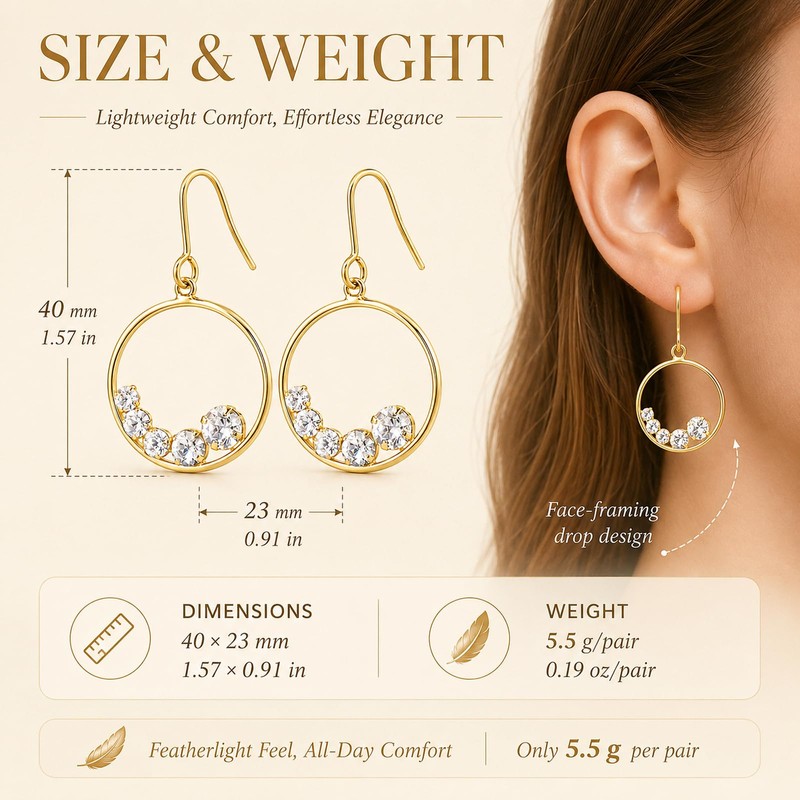 14K Gold Plated Dainty Dangle Hoop Earrings for Women, Hypoallergenic
