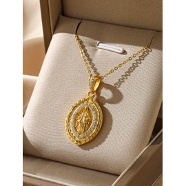 F4DEDAN Gold Virgin Mary Necklace for Women 925 Sterling Silver Virgin Mary Pendant Mother Mary Necklace Miraculous Medal Catholic Religious Confirmation Gifts