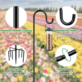 ANIDEER 72" Shepherds Hooks for Outdoor, Heavy Duty Garden Bird Feeder Pole for Hanging Bird Feeder, Plant Baskets, Solar Light Lanterns, Outdoor Plant Hanger Hook with 7 Base Prongs,1 Pack