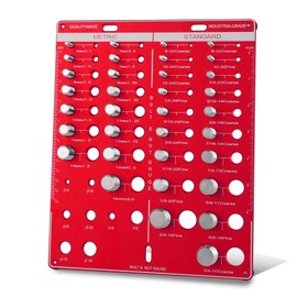 EVERKEEN Thread Nut Bolt Checker, metric Size Gauge, 42 Bolt and Nut Gauge, Identifier Standard and metric, Bolt Size Finder 19 Standard & 15 Metric Bolt & 8 Drill Bit, wall mount measuring screw, Red