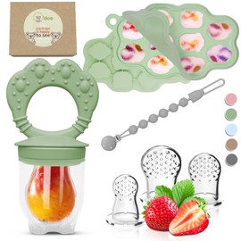 O’doe Silicone Baby Popsicle Molds & Baby Fruit Feeder with 1 Clip, 1 Pack Freezer Tray with Lid, 1 Breastmilk Popsicle Molds for Teething Relief, BPA Free, Includes 3 Extra Teething Pacifiers & Toys