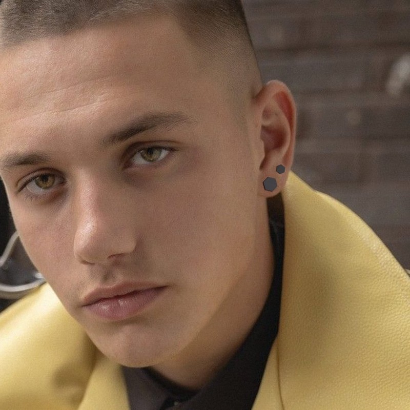 Hexagon Stud Earrings Black for Women Men, 4-10mm Minimalist Geometric