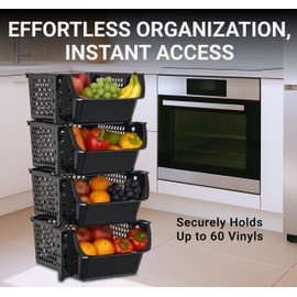 Skywin TidyFriend Stackable Storage Bins for Pantry, 4 Pack Stackable Bins for Organizing Snacks, Toiletries, and Small Essentials (Black)