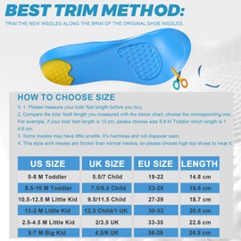 Bacophy Kids Orthotic Arch Support Shoe Insoles, Deep Heel Cup, Shock Absorption, Blue