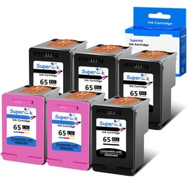 SuperInk Remanufactured 65XL High Yield Ink Cartridge Replacement for HP 65 65 XL N9K04AN N9K03AN Compatible with AMP 120 125 DeskJet 2620 3700 3720 Envy 5000 5032 Printer (4 Black, 2 Tri-Color)