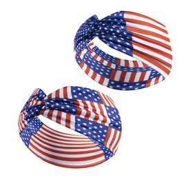 Patriotic Turban Headband Hair Scrunchies American USA Flag Headwear Hair Bands Tie JHN62 (Set-H)