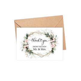 Wedding Thank You Cards - Gratitude Letter & Wedding Thank You Cards From The New Mr And Mrs - Wedding Thank You Notes With Kraft Envelopes - Thank You Cards