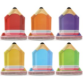 48 Pcs Welcome Back to School Pencil Paper Plates Disposable 6 Colors Decorative Plates First Day of School Party Supplies Classroom Decorations for Kindergarten Preschool Teacher Birthday Party