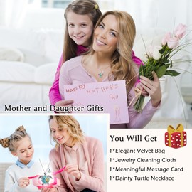 Mother and Daughter Gifts, Dainty 26 Letter Initial Turtle Necklaces for Daughter Mom, Mother and Daughter Necklace Jewelry Valentine's Day Birthday Gifts for Daughter from Mom (Letter A, Silver)