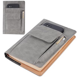 craspire Book Cover Made of PU Leather A5 Waterproof Book Cover Grey Reusable Book Protector for Paperbooks Notebook Covers with Pen Pockets for Book Lovers Gifts for Classmates