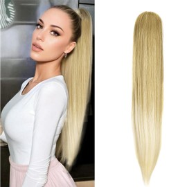 Cybelleza 20inch Ponytail Hair Extensions Straight Ponytail Claw Jaw on Long Straight Pony Tails Clip in Hair Extensions Synthetic Hair pieces for Women, Dark Blonde Ombre Bleach Blonde