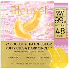 Bleuvél Under Eye Patches - 24K Gold Eye Mask for Puffy Eyes and Dark Circles, Wrinkles, Fine Lines, Collagen Skin Care Products, Gel Eye Patches for Dark Circles, Puffy Eyes, Undereye Bags