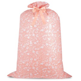 Jaywayang Extra Large Plastic Gift Bag, Jumbo Baby Girl Gift Bag with Ribbon and Tag for Birthday, Baby Shower Giant Gifts Wrapping (60" Pink)