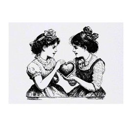 'Girls Holding Heart' Temporary Tattoo - Water Resistant, Skin-Safe, Non-Toxic Transfer (TO00076929)