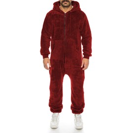 Crazy Age Women's Jumpsuit Made of Cuddly Teddy Fleece | Jumpsuit | Full Body Suit Fluffy | Homewear, bordeaux