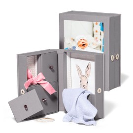 Savor Small Baby Story Box Frame and Keepsake Box in One | Fabric Photo Frame with Keepsake for Newborn Picture, First Tooth, Hospital Bracelet, Sonogram, New Baby Announcement Gift