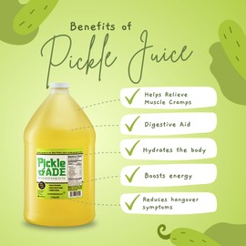 PickleAde Real Pickle Juice with Turmeric, 1 Gallon - 128oz (2 Pack) | Bulk Size Pickle Juice Sports Drink | Electrolyte Replacement | Pickle Brine for Muscle Cramp Releif | Kosher Pickle Juice for Hydration, Coctail Mixers, Pickling, Flavoring & Marinades