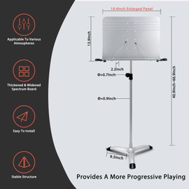 RANMING Music Stand Heavy Duty Music Stand Dual-Use Folding Sheet Music Stand Adjustable Music Note Stand with Microphone Holder Conductor's Sheet Music Stand for Violin,Orchestra (Grey)