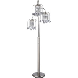 SH Lighting 6866SN Three-Tiered Adjustable Hanging Faux Crystal Floor Lamp, 17" x 17" x 63", Brushed Steel