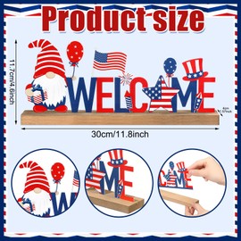 MiniInflat Patriotic/ 4th of July Metal Sign Rustic Table Decor Holiday Tiered Tray Decor with Wooden Base Freestanding Metal Word Sign for Home Tabletop Centerpiece Mantel Shelf Fireplace