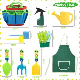 YORFULL 10PCS Kinder Gartenwerkzeug Set, Gartenset Kinder mit Schaufel, Rechen, Sprüher, Gießkanne, Schürze, Gartenhandschuhe und Tragetasche, Outdoor-Werkzeuge Kinder Gartengeräte Spielset