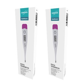 EUROPAPA 2 Pieces Digital Fever Thermometer for Babies, Children and Adults, Oral, Axillar or Rectal Thermometers, Waterproof with Fever Alarm (Purple)