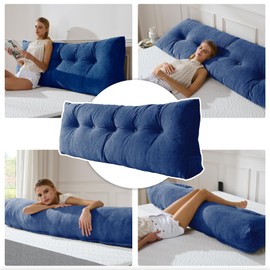 Lukace Premium Wedge Pillow Headboard with Removable Cover - Triangular Reading Support Backrest for Bed with Side Pockets, Perfect for Reading & TV (Deep Blue Twin Size, 39x8x20 Inches)