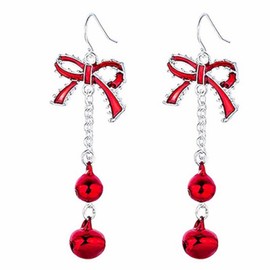 Christmas Candy Crutches Earrings Cute Enamel Red Green Bow Knot Cowgirl Boots Candy Cane Swirl Candy Chic Rhinestone Cubic Zirconia Dangle Drop Earrings for Xmas New Year Party Trendy Jewelry Gifts (Red bow earring)