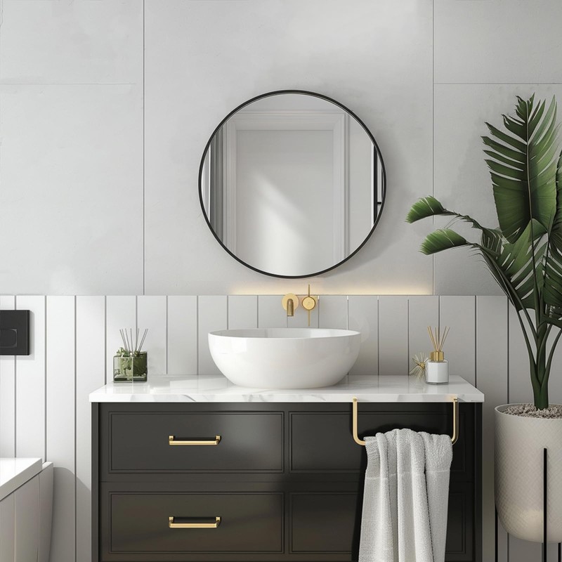 Sunniry Black Circle Mirror, Round Bathroom Mirror 20 inch, Round