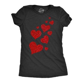 Womens Glitter Hearts T Shirt Cute Valentines Day Red Heart Graphic Novelty Tee for Ladies Funny Womens T Shirts Love T Shirt for Women Funny Mother's Day Black - L