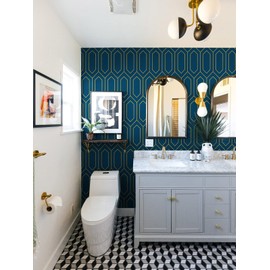 Safiyya Contact Paper Gold and Blue Wallpaper Geometric Contact Paper Textured Wallpaper Self Adhesive Removable Wallpaper for Walls Vinyl Roll 78.7"x17.3"