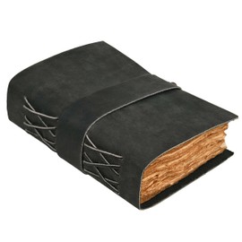 LEATHER VILLAGE Leather Bound Vintage Journal for Women & Men - Book of Shadows - Lock Closure - 200 Pages of Antique Deckle Edges Handmade Paper - Rustic Black Color - 10 X 7 inches