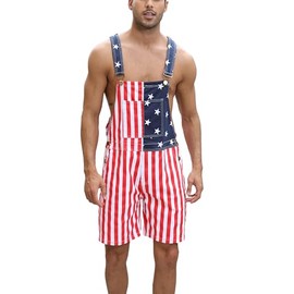 Fiksmigo American Flag Overalls Mens 4th of July Jean Jumpsuits Denim Bib Shorts Vintage Jeans with Pockets