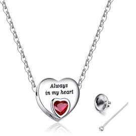 Hutou Heart Urn Necklaces for Ashes Birthstone Ashes Necklace Always in My Heart Cremation Jewelry Keepsake Memorial Necklace