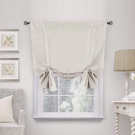 Thermal Insulated Blackout Tie Up Curtain, Adjustable Window Shade, Rod Pocket Curtain Panel - 42" Wide by 63" Long - Solid in Cream