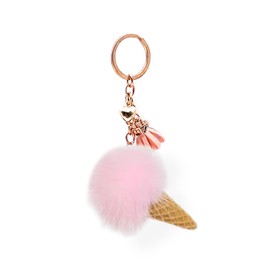 YUHUANLAN Fluffy Ice Cream Keychain - Cute Plush Backpack Charm, Kawaii Gift for Girls, Women, Teens, Birthday Party Favors, Handbag Accessories, Car Keys Decor